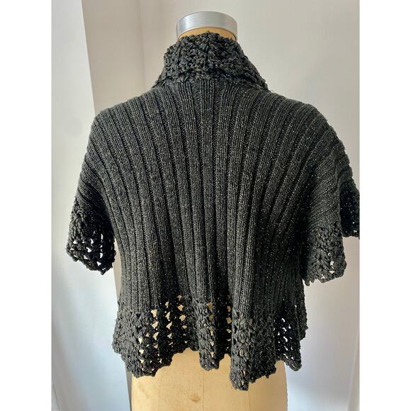 NYGARD COLLECTION Knit Short Sleeve Shrug in Black with Metallic Thread size S - Picture 5 of 8